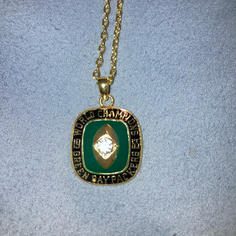 Green Bay Packers World Championship Gold-Tone Green Enamel Pendant Necklace